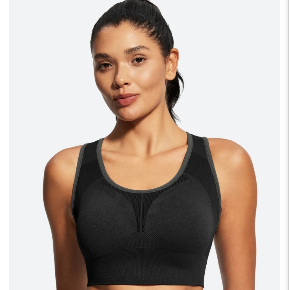 Women's Size XXXL High Impact Racerback Sports Bra Padded Black - Picture 2 of 10